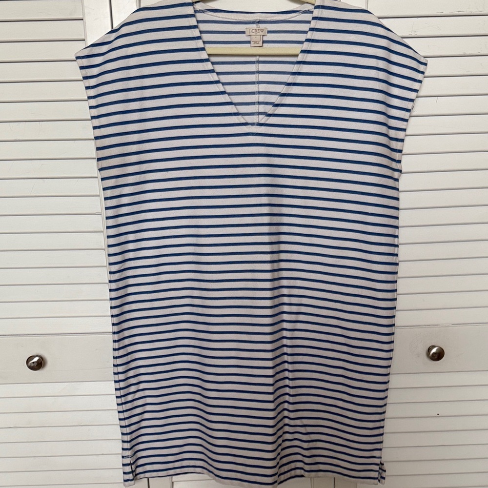 J. Crew Blue and White Striped  V Neck Casual Dress